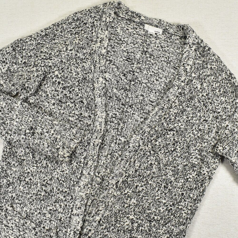 Garage Marbled Knit Chunky Open Front Sweater Cardigan Women XS Black White